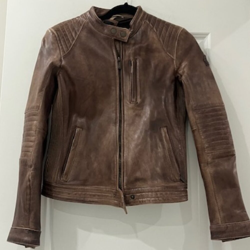 Vintage Brown Leather Motorcycle Jacket with Quilted Padding